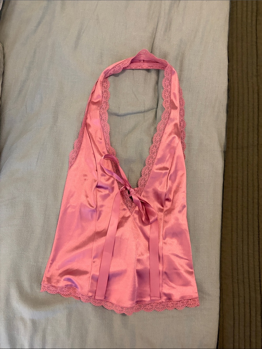Pink Satin Halter Lace Chemise
